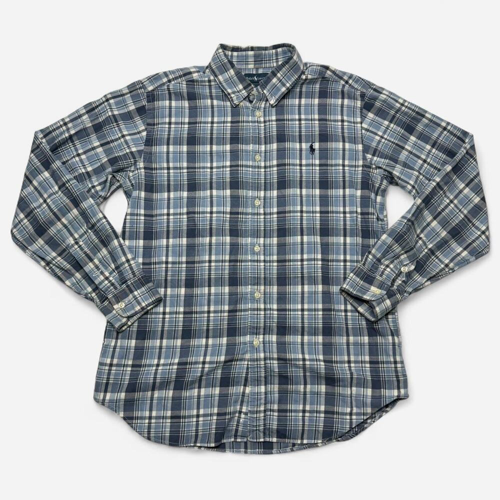 Ralph Lauren Plaid Button Down Shirt Blue White XL